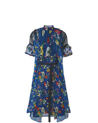 Темно-синее платье-миди с цветочным принтом от Sacai