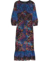 Темно-синее платье-миди с цветочным принтом от Saloni
