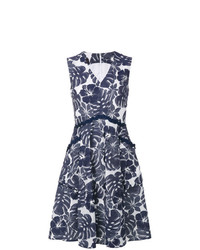 Темно-синее платье-миди с цветочным принтом от Talbot Runhof