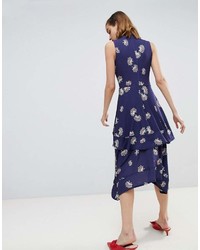 Темно-синее платье-миди с цветочным принтом от Warehouse