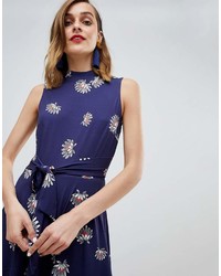 Темно-синее платье-миди с цветочным принтом от Warehouse