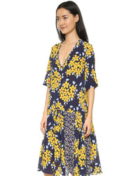 Темно-синее платье-миди с цветочным принтом от Suno
