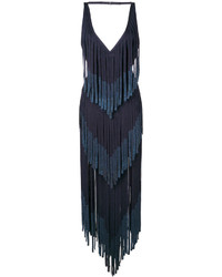 Темно-синее платье прямого кроя с вышивкой от Herve Leger