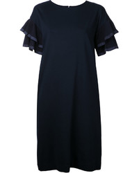 Темно-синее платье прямого кроя с рюшами от Muveil