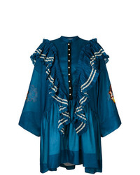Темно-синее платье прямого кроя с рюшами от Philosophy di Lorenzo Serafini