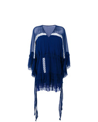 Темно-синее платье прямого кроя с рюшами от PIERRE BALMAIN