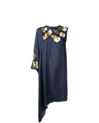 Темно-синее платье прямого кроя с цветочным принтом от Martin Grant