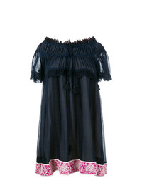 Темно-синее платье с открытыми плечами с цветочным принтом от Chloé