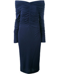 Темно-синее платье с открытыми плечами от Salvatore Ferragamo