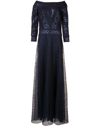 Темно-синее платье с пайетками с вышивкой от Tadashi Shoji