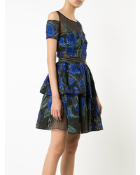 Темно-синее платье с пышной юбкой с цветочным принтом от Marchesa Notte