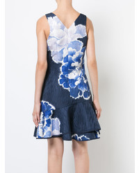 Темно-синее платье с пышной юбкой с цветочным принтом от Josie Natori