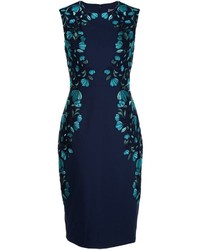 Темно-синее платье-футляр с вышивкой от Lela Rose