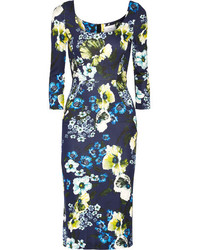 Темно-синее платье-футляр с цветочным принтом от Erdem