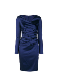 Темно-синее платье-футляр со складками от Talbot Runhof