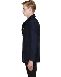 Темно-синее полупальто от Saint Laurent