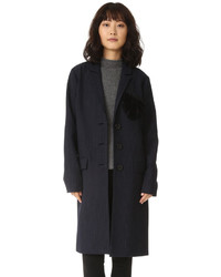 Женское темно-синее пушистое пальто в вертикальную полоску от Marissa Webb