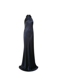 Темно-синее сатиновое вечернее платье от Galvan