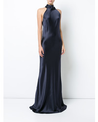 Темно-синее сатиновое вечернее платье от Galvan
