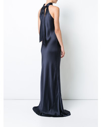 Темно-синее сатиновое вечернее платье от Galvan