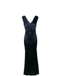Темно-синее сатиновое вечернее платье от Talbot Runhof