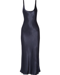 Темно-синее сатиновое платье-миди