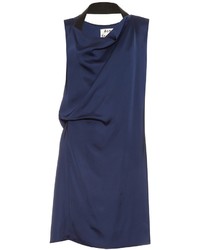 Темно-синее сатиновое платье прямого кроя