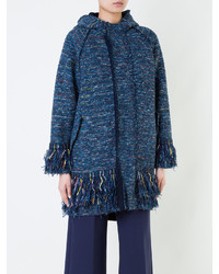 Женское темно-синее твидовое пальто от Coohem