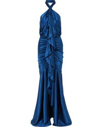 Темно-синее шелковое вечернее платье с разрезом от Alexandre Vauthier