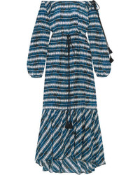 Темно-синее шелковое платье-макси с принтом от Figue