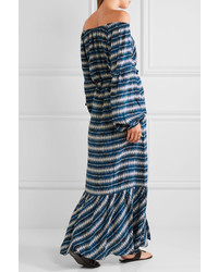 Темно-синее шелковое платье-макси с принтом от Figue