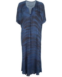Темно-синее шелковое платье-миди с принтом