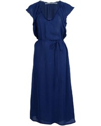 Темно-синее шелковое платье-миди от Raquel Allegra