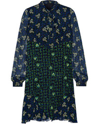 Темно-синее шелковое платье с принтом от Anna Sui