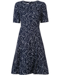 Темно-синее шелковое платье с принтом от Oscar de la Renta