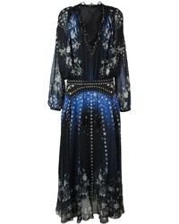 Темно-синее шелковое платье с принтом от Roberto Cavalli