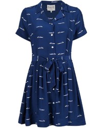 Темно-синее шелковое платье с принтом от Sea