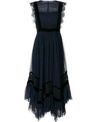 Темно-синее шелковое платье с рюшами от Alberta Ferretti