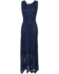 Темно-синее шелковое платье с узором "в ёлочку" от Oscar de la Renta