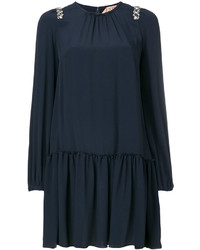 Темно-синее шелковое платье с украшением от No.21