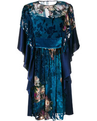 Темно-синее шелковое платье с цветочным принтом от Alberta Ferretti