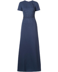 Темно-синее шерстяное вечернее платье с вышивкой от Carolina Herrera