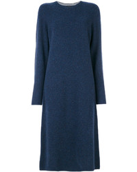Темно-синее шерстяное вязаное платье-миди от Joseph