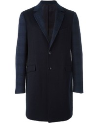Мужское темно-синее шерстяное пальто в клетку от Etro