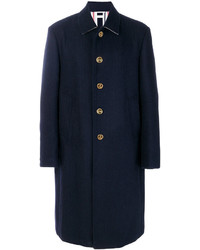 Мужское темно-синее шерстяное пальто с украшением от Thom Browne
