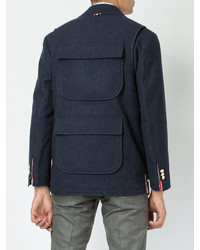 Мужское темно-синее шерстяное пальто от Thom Browne