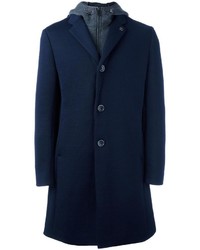 Мужское темно-синее шерстяное пальто от Emporio Armani