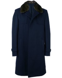 Мужское темно-синее шерстяное пальто от Fendi