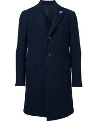 Мужское темно-синее шерстяное пальто от Lardini