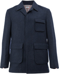 Мужское темно-синее шерстяное пальто от Thom Browne